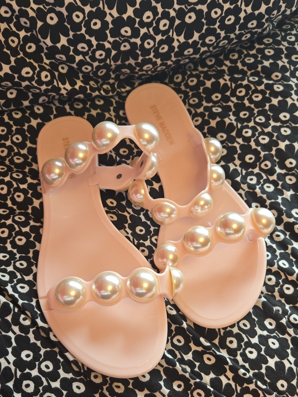 Steve Madden Blush Pink Pearl-Embellished Women’s Sandals